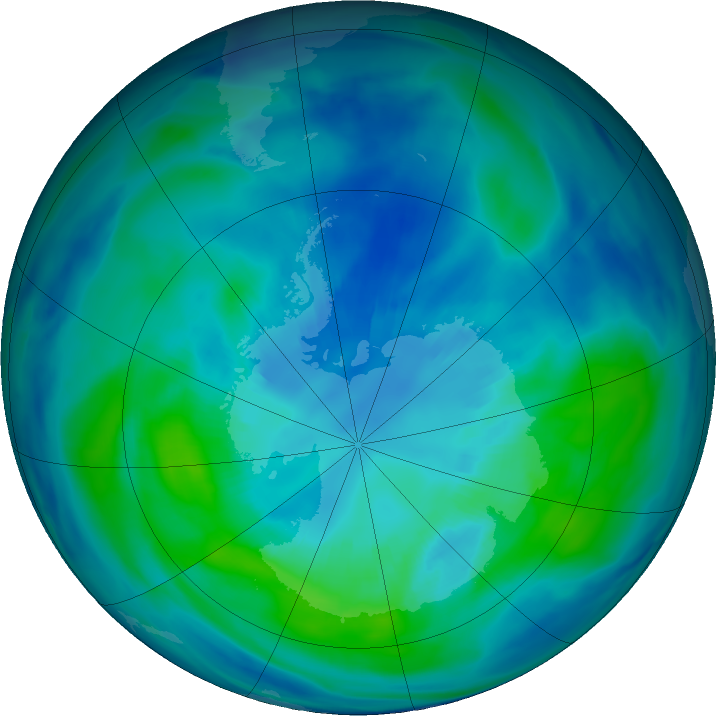 Antarctic ozone map for 07 April 2021